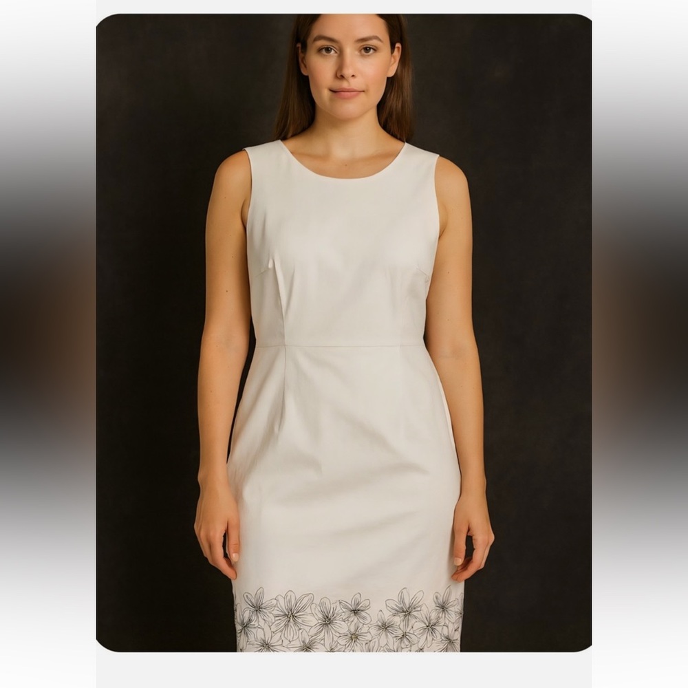 Merona White Midi Dress with Black Floral Design